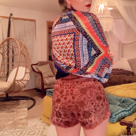 Free People shorts maroon high waisted cut off - Picture 2 of 8